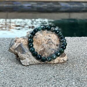 Faceted Moss Agate Stretch Bracelet